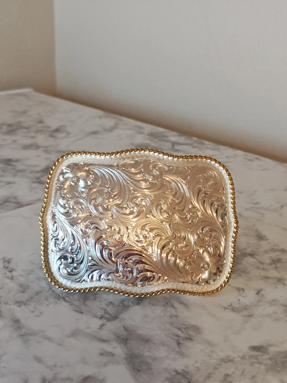 Montana Silversmiths Western Floral Engraved Belt Buckle Silver Gold Trim
